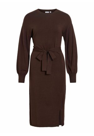 VILA, VIRICKY L/S BELTED KNIT DRESS/2/KA - Robe pull - coffee bean
