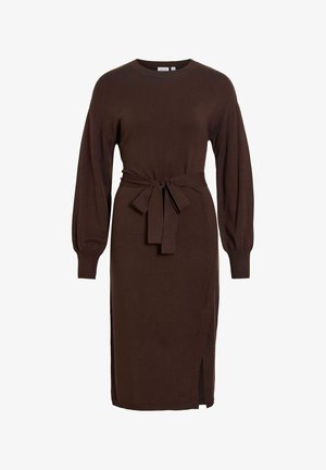 VILA, VIRICKY L/S BELTED KNIT DRESS/2/KA - Robe pull - coffee bean