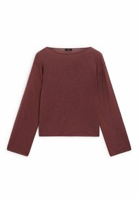 Maglione a pullover in un profondo bordeaux, con un design cropped e boxy, maniche lunghe e un motivo in maglia texturizzato. Questo articolo presenta un ampio scollo rotondo.