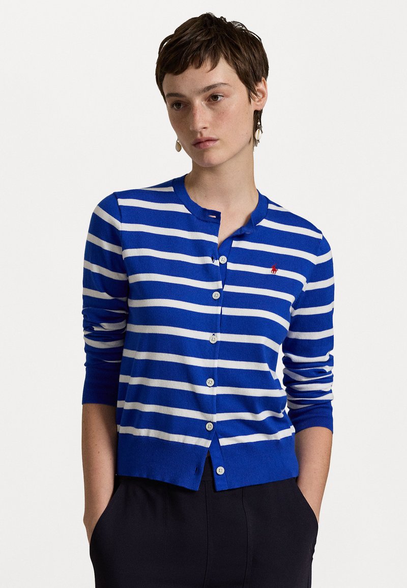 Polo Ralph Lauren - STRIPED COTTON BLEND CARDIGAN - Strickjacke - blue saturn/white, Vergrößern