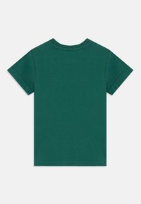 Grønn bomulls T-skjorte, korte ermer, rund hals, ensfarget design, myk tekstur og hemmede kanter. Ingen ekstra grafikk eller detaljer.
