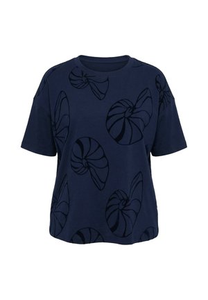 Ulla Popken, NAUTILUS FLOCKED SHORT SLEEVE TEE - Triko s potiskem - marine