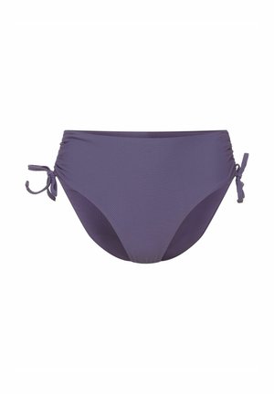 Fioletowe majtki bikini z teksturowanej tkaniny, regulowanymi wiązaniami po bokach i gładką talią. Oferują bezszwowy design dla wygody i dopasowania.