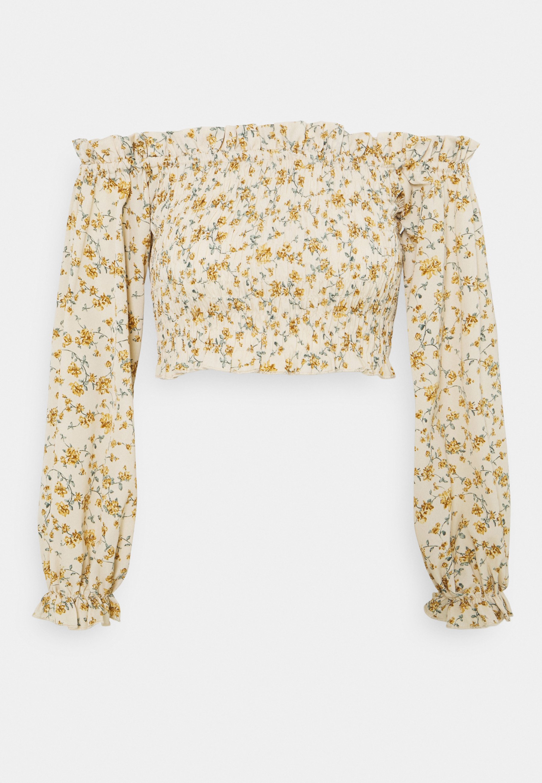 Missguided Petite FRILL DETAIL SHIRRED - Long sleeved top - cream/off-white  - Zalando.de