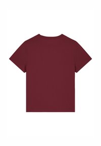 Bordeauxkleurig T-shirt met korte mouwen, gemaakt van zachte katoen, met een klassieke ronde hals en een ontspannen pasvorm, zonder zichtbare patronen of accenten.