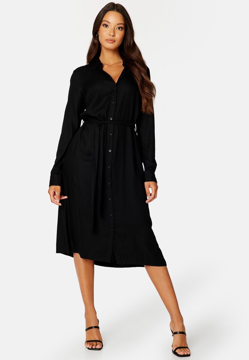 Bubbleroom - BELTED L/S VISCOSE SHIRT DRESS - Blousejurk - black, Vergroten