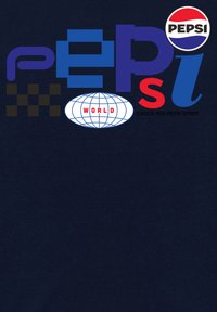 Pepsi logo with stylized blue letters, a red "S," a globe labeled "WORLD," a checkered square, and "Catch the Pepsi Spirit" slogan.