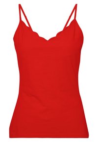 Top a spalla rossa con scollatura a onda, realizzato in tessuto morbido.