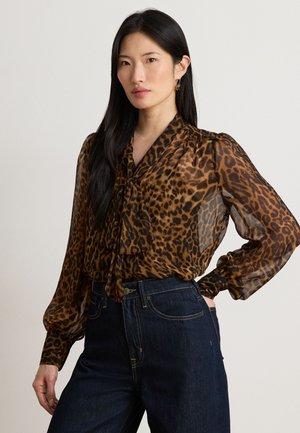 Lauren Ralph Lauren, OCELOT-PRINT CHIFFON TIE-NECK BLOUSE - Πουκαμίσα με κουμπιά - braun
