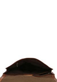 Braune Ledertasche mit einem geräumigen Innenraum, ausgestattet mit einer glatten, strukturierten Außenseite, einer Reißverschlusstasche und einem Stofffutter.