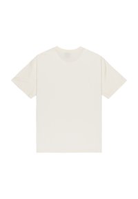 Kortærmet unisex t-shirt lavet af blødt bomuld; har en rund hals og en ensfarvet cremefarve uden synlige mønstre eller accenter.