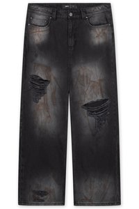 KNEE DISTRESSED UNISEX - Džínsy široké - black dod black washed