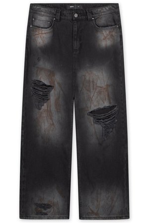 FAVELA KNEE DISTRESSED UNISEX - Loose Jeans - black dod black washed