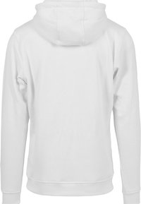 Witte hoodie met een kangoeroezak, ribgebreide manchetten en zoom. Zacht materiaal met een gladde textuur, met een capuchon met trekkoord.