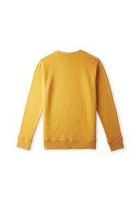 Gul sweatshirts med lange ærmer, rund halsudskæring, ribbede manchetter og kant. Glat bomuldsstof, enkelt design uden mønstre eller accenter.