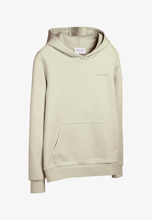 Sweat à capuche beige avec poche kangourou à l'avant, manches longues et logo discret "Teddy Smith" sur la poitrine.