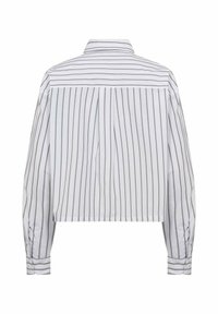 Geknipte witte blouse met verticale zwarte strepen, knoopsluiting, lange mouwen en manchetten. Glad stof met een getailleerde pasvorm.