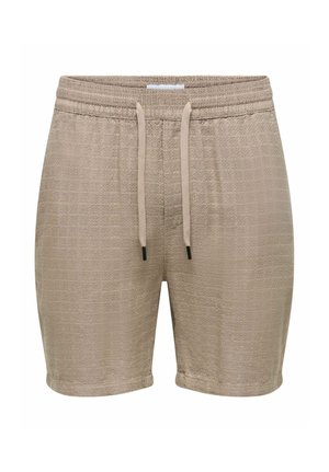 Lysebrune shorts i teksturert stoff med elastisk midjebånd og snor, designet for hverdagsbruk.