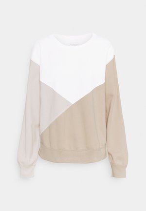 Sudadera con diseño de bloques de color en secciones de blanco, beige claro y marrón. Mangas largas y escote redondeado. Material suave de mezcla de algodón.