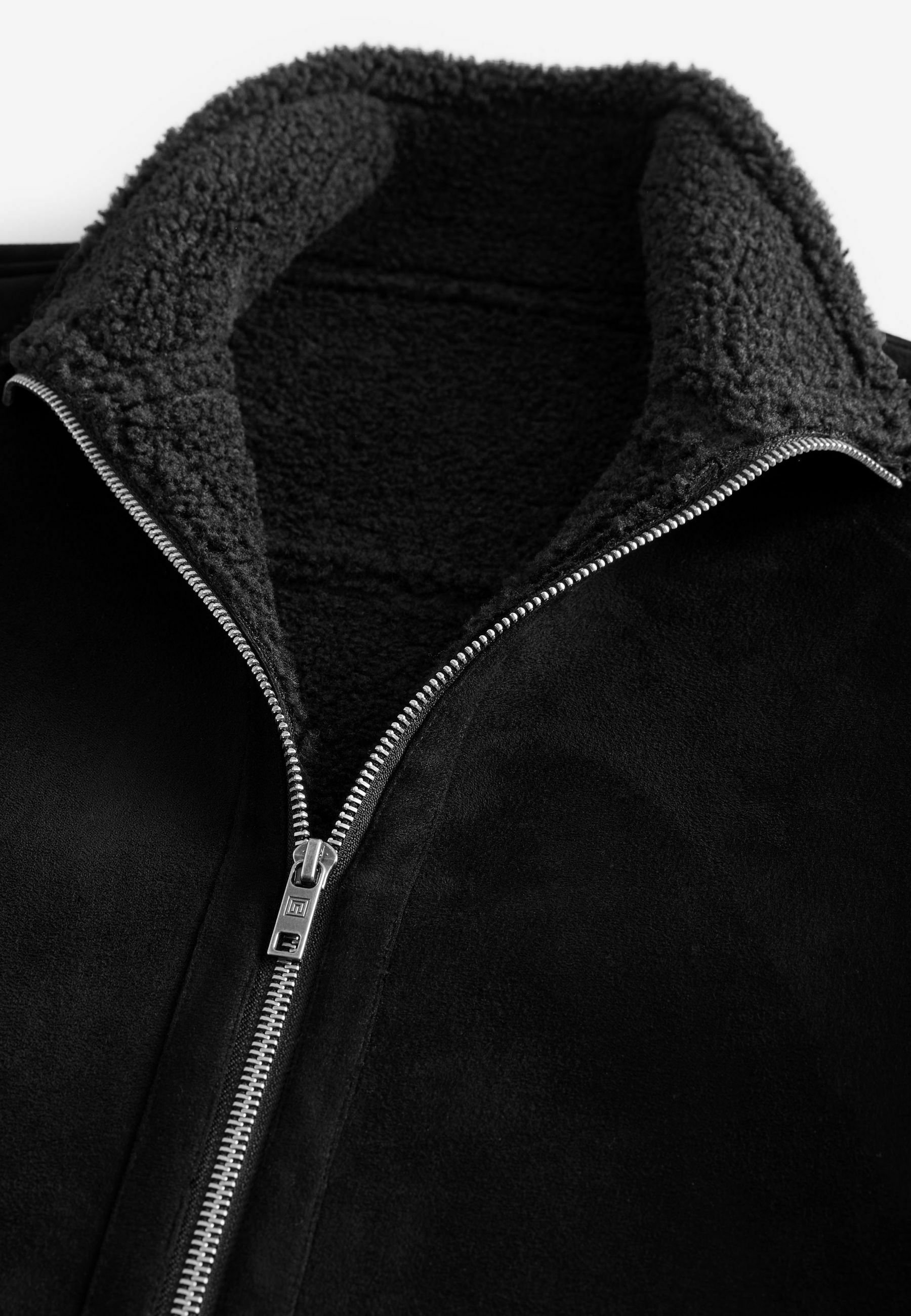 suède leather zip knit jacket black 2XL Next ZIP UP FUNNEL- REGULAR FIT - Faux leather jacket