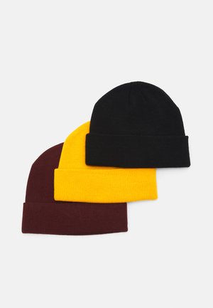 3 PACK UNISEX - Čepice - black/mustard yellow/bordeaux