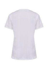 White cotton t-shirt, short sleeves, crew neck, smooth texture, casual fit, no visible graphics or patterns on the back.