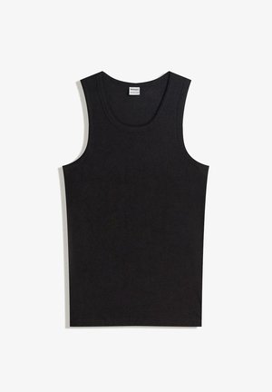 Maiou negru din bumbac, cu decolteu rotund și design fără mâneci. Textură fină, fără modele sau accente vizibile.