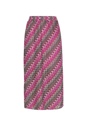 Midikleid aus einem Stoff mit einem bunten geometrischen Muster in Pink, Türkis und Grün. Elastischer Bund für zusätzlichen Komfort.