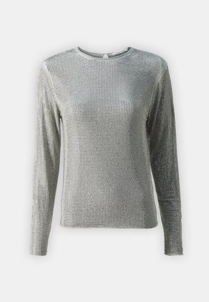 Sølv langermet skjorte med mesh-design, reflekterende detaljer, teksturert overflate og rund halslinning.