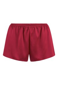 Rode shorts van gladde stof met een elastische tailleband. Losse pasvorm en geen extra details of zakken. Eenvoudig ontwerp, schone randen.