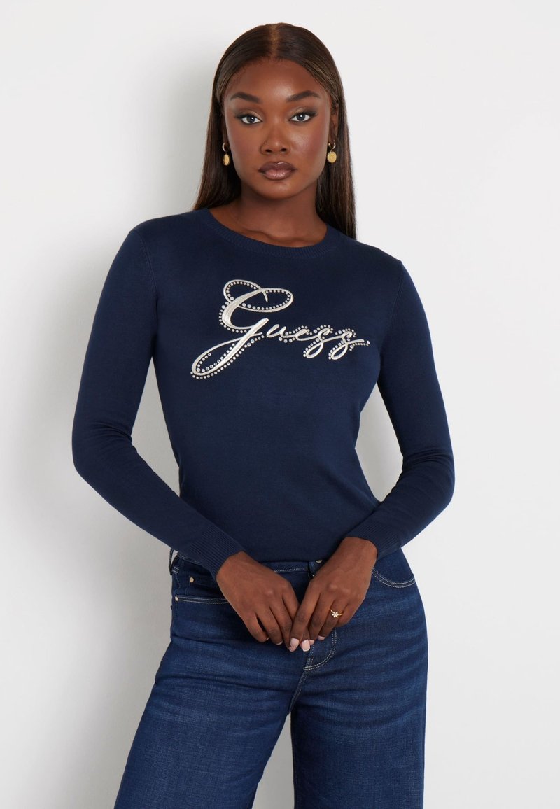 Guess FRONTLOGO STRASS - Trui - blau