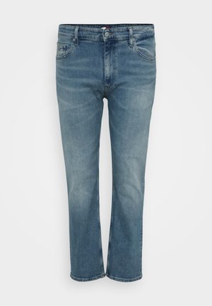 Lysblå lige ben jeans i denim materiale, med et klassisk design med fem lommer og en lynlås med knaplukning.