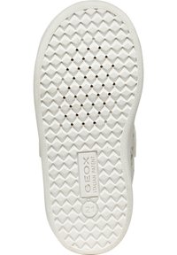 Suola di gomma bianca con un motivo a diamante, caratterizzata da piccole perforazioni per la traspirabilità e logo del marchio in rilievo.