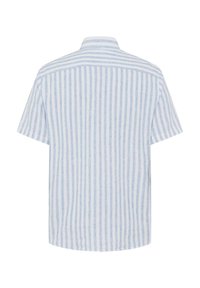 Camicia a maniche corte a strisce blu chiaro e bianche. Realizzata in tessuto traspirante con una vestibilità comoda e colletto classico.