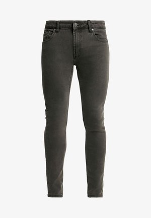 Jeans slim fit gris foncé en mélange de coton. Comprend cinq poches, une fermeture à bouton et des détails de couture subtils.