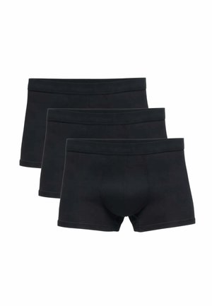 Tre boxer da uomo neri disposti in una pila sfalsata su uno sfondo bianco.
