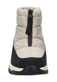 Hellbeige Knöchelstiefel mit gepolstertem Schaft, Reißverschluss vorne und schwarzer, strukturiertem Gummisohle. Verfügt über ein gepolstertes Design und tonale Nähte.