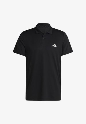 Czarny polo z teksturowanej tkaniny, z krótkimi rękawami i zapięciem na dwa guziki. Zawiera białe logo po lewej stronie klatki piersiowej.