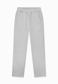 Grijze sweatpants van zachte stof, met een trekkoord in de taille, zijzakken en een reliëflogo op het linkerbeen.