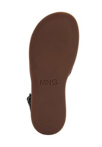 Suola di scarpa in gomma marrone con grip texturizzato. Presenta il logo "MNG" al centro. Bordo liscio senza modelli o accenti visibili.