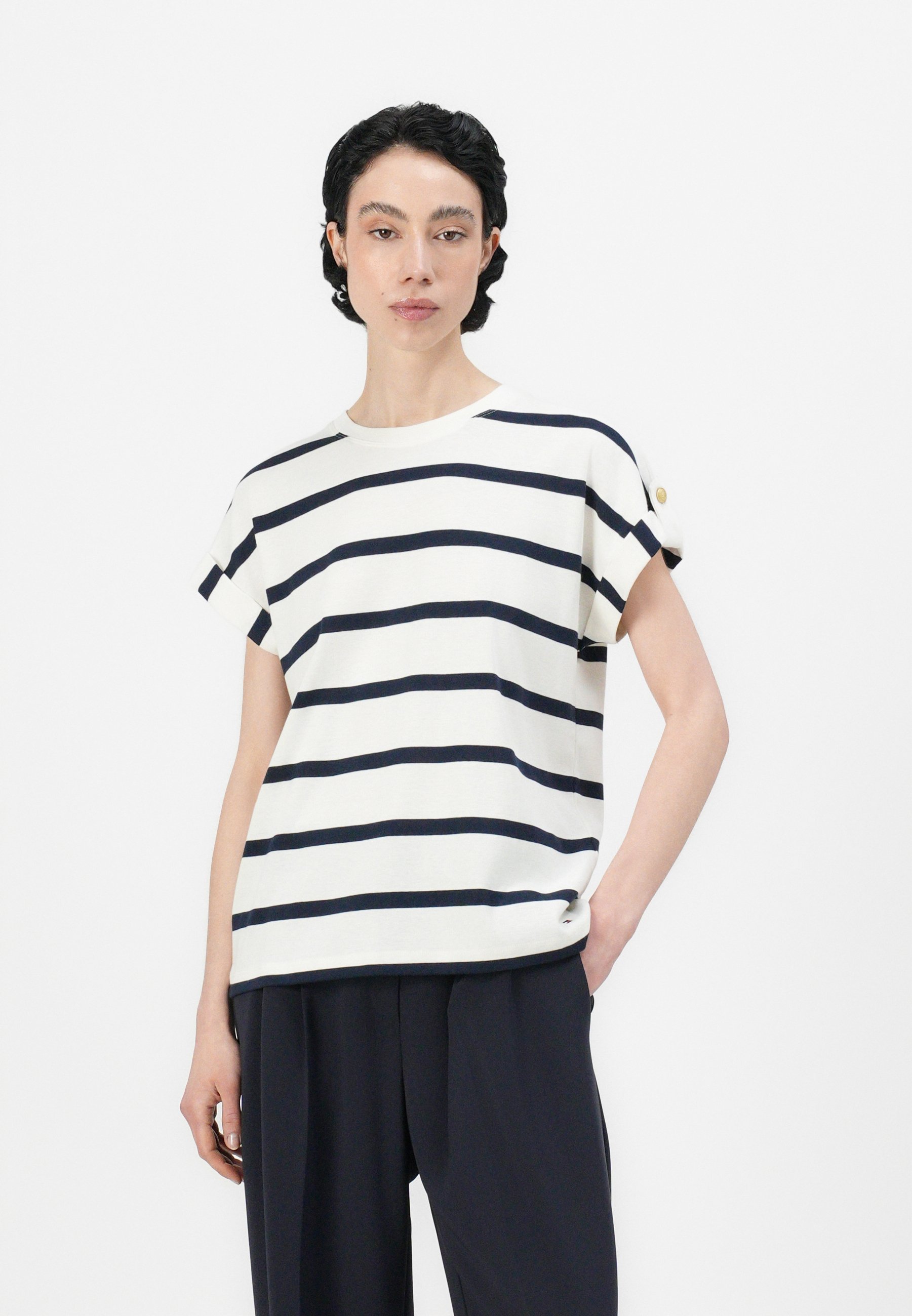 売れ筋商品|||トミー ヒルフィガー Tシャツ レディース トップス GOLD BUTTON TEE - Print T-shirt - dark night navy/ivory Tommy Hilfiger GOLD BUTTON TEE - T-shirt con stampa - dark