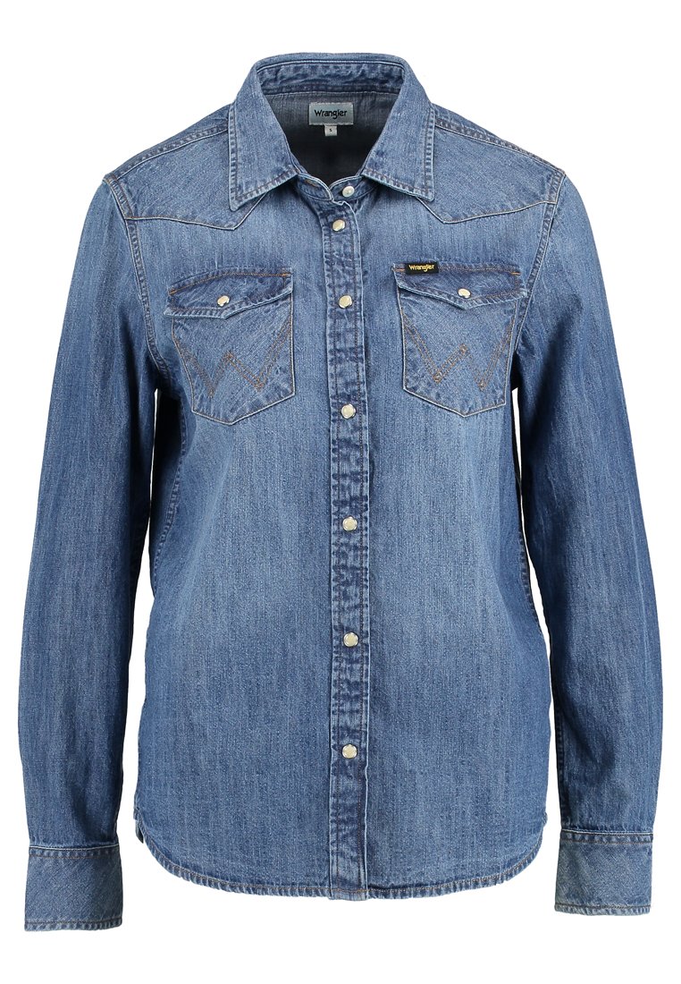 Wrangler Overhemdblouse blauw denim/bluedenim