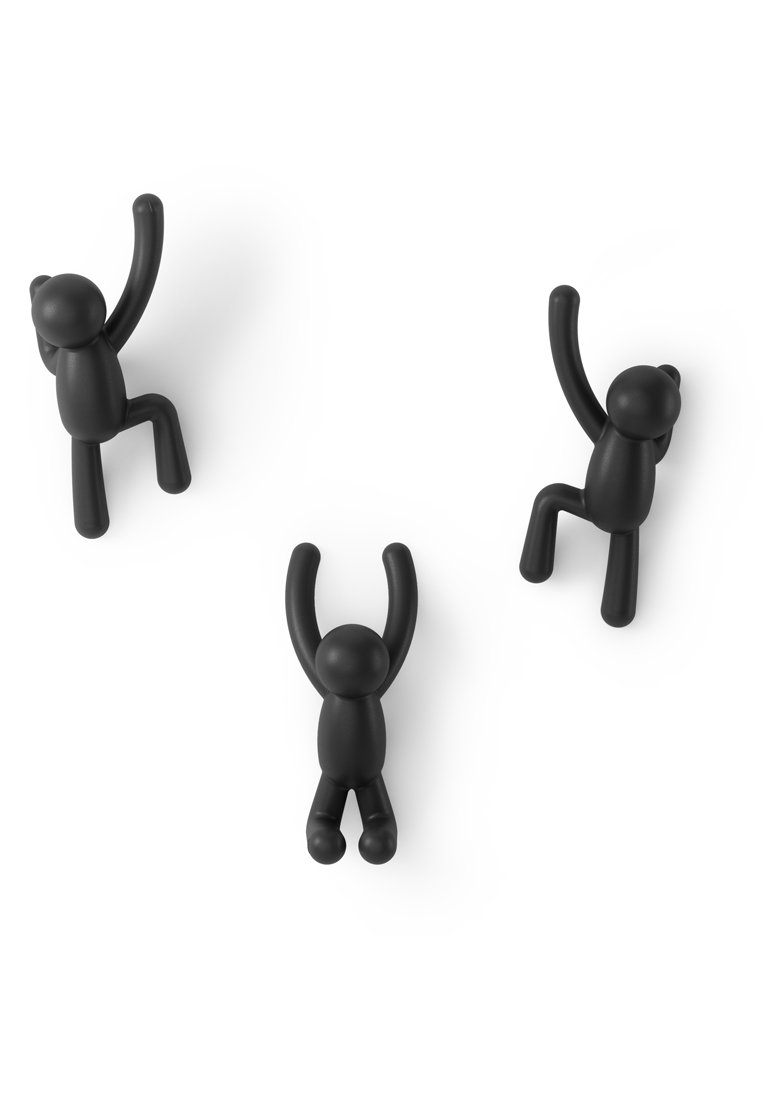 Figurine in plastica nera in varie pose di arrampicata, con teste tonde e braccia sollevate, montate su uno sfondo bianco.