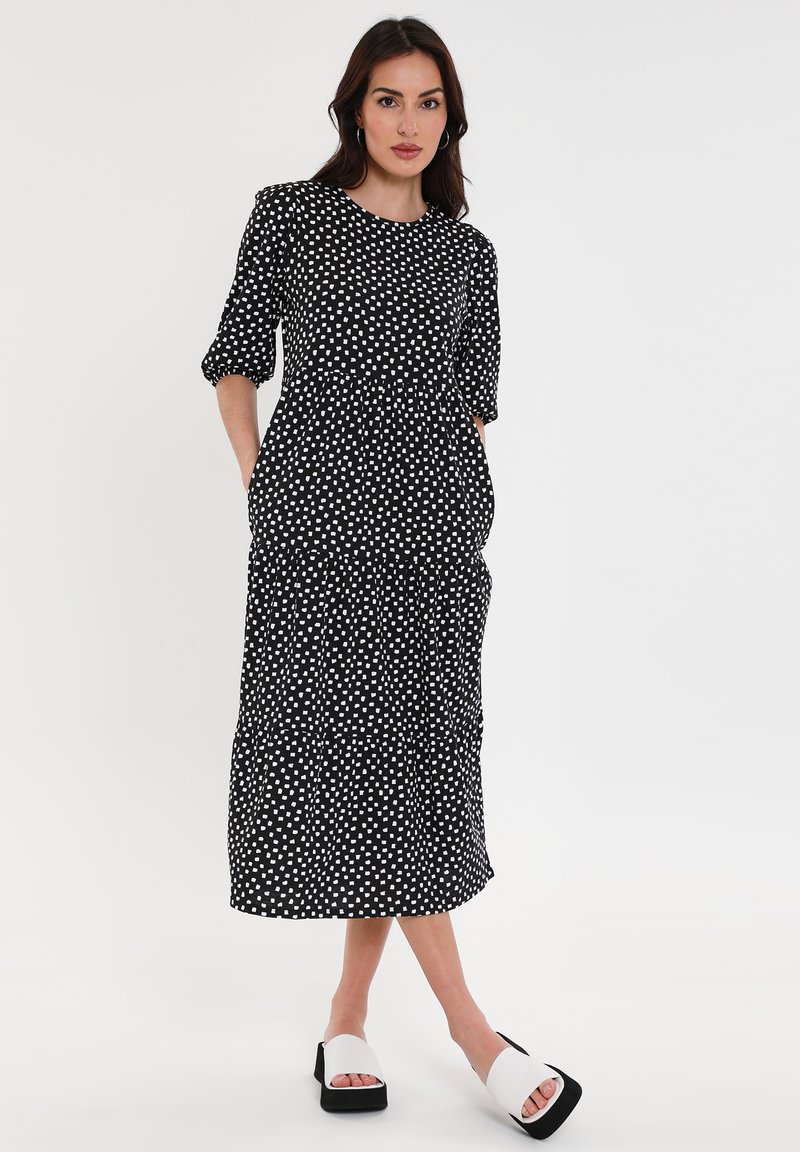 Threadbare THREADBARE FINN MIDI TIERED Day dress black dot/black Zalando.ie
