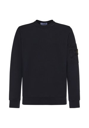 Felpa nera a maniche lunghe con scollo tondo, polsini e orlo a costine, dotata di tasca con zip e patch con marchio sul braccio sinistro superiore.