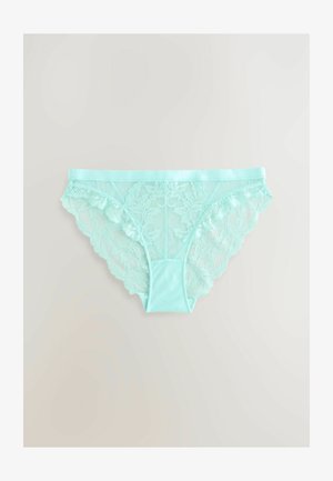 Müntroheline pits-aluspesu, millel on laineline äär, keerukate lillemustrite ja sileda vööga. Kerge ja läbipaistmatu materjal.