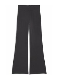 Flared leggings in donkergrijze katoenmix, met een brede tailleband en uitlopende benen, voorzien van een gladde textuur en zonder zichtbare patronen of accenten.