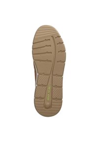 Brown rubber shoe sole with textured tread patterns, featuring a central raised section and branding "JOSEF SEIBEL" in yellow.