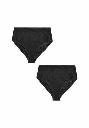 Zwarte high-waisted onderbroek, gemaakt van zachte stof met een subtiel bladerenpatroon, voorzien van een elastische tailleband en gladde randen. Twee stuks inbegrepen.
