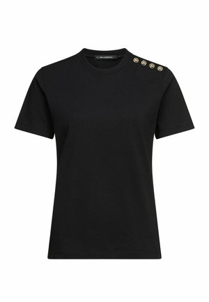 KARL LAGERFELD, KARL LAGERFELD T-SHIRT AUTOGRAPH BUTTON DETAIL - Camiseta estampada - black